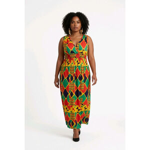Anna Morgan Sleeveless African Print Kente Inspired Pattern Elastic Waist   2X
